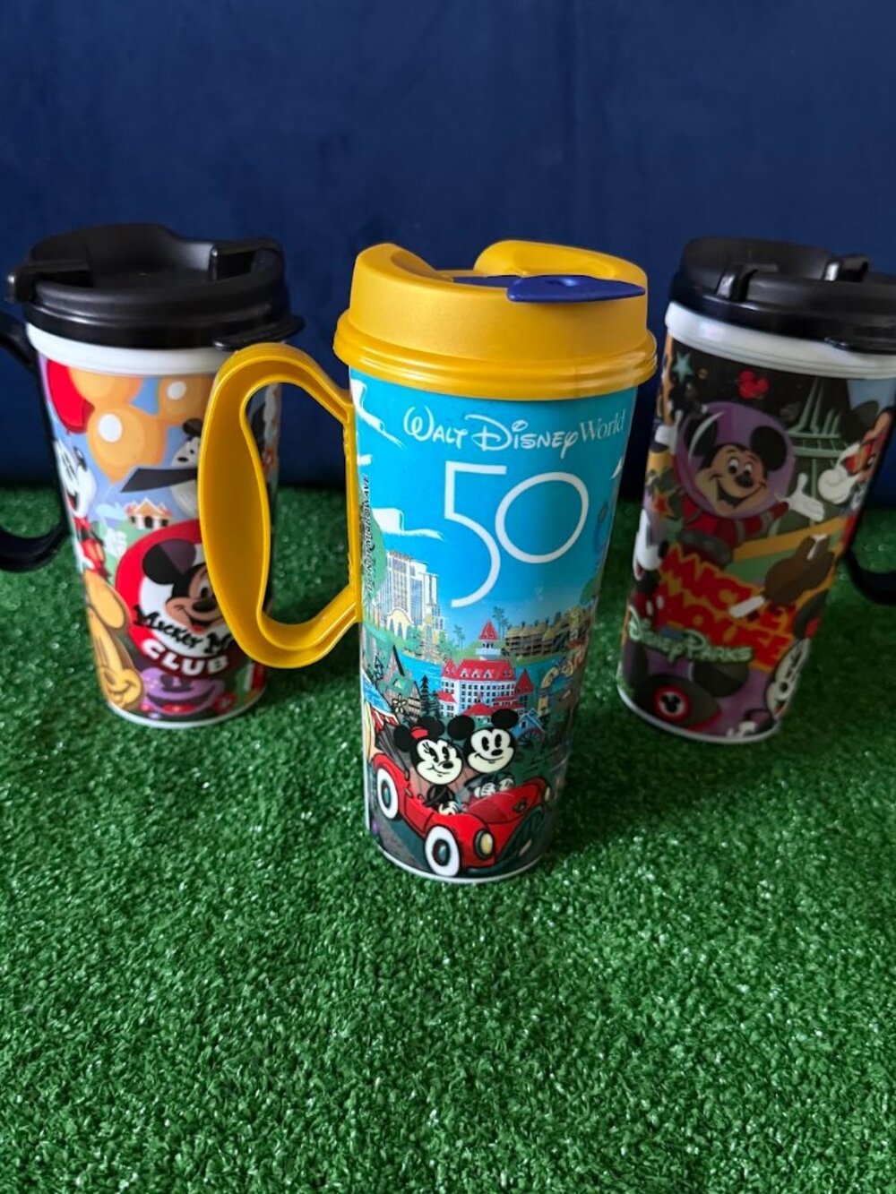 Lot of 3 Disney Parks Whirley Refillable Mugs Mickey Mouse Club WDW 50th